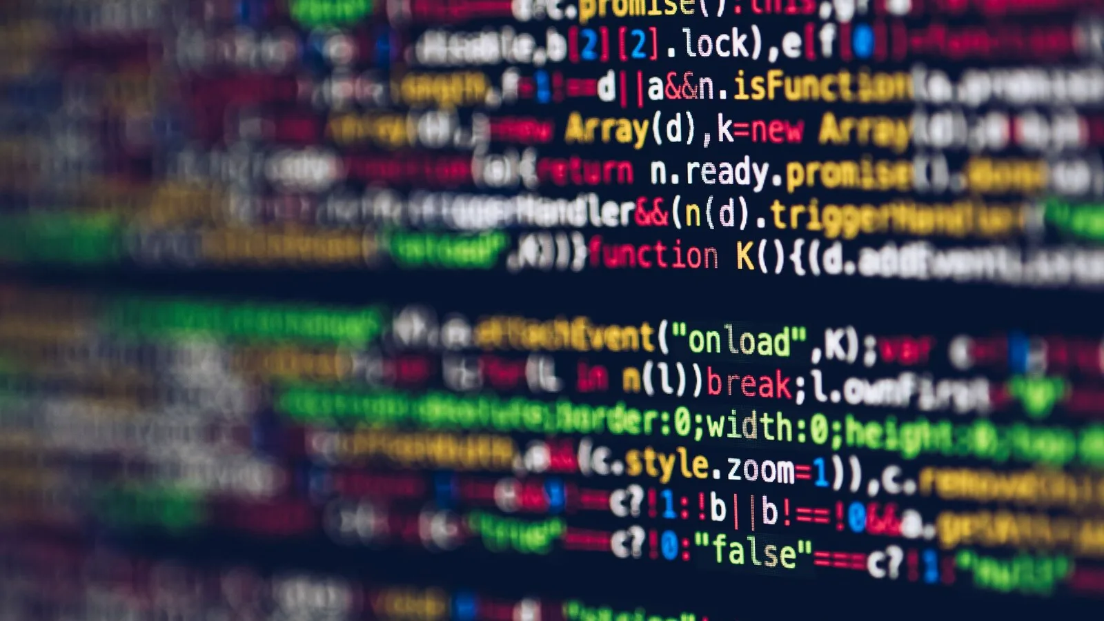 Linhas de código de programação coloridas num ecrã